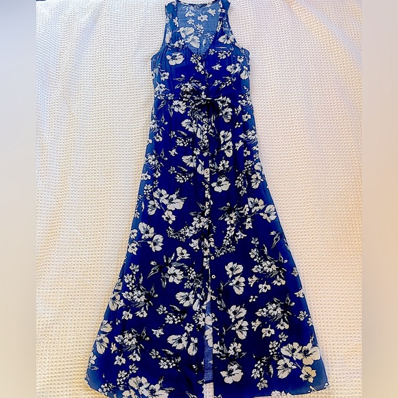 Lucky Brand Dress Small Blue White Floral Button Up Sleeveless - Picture 2 of 8